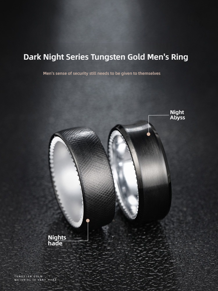 8mm Unisex Black Ring, Simple and High-End Plain Ring, Personalized Tungsten Ring, Dark Night Series Tungsten Men's Ring, Black Wear-Resistant and Scratch-Resistant, Electroplating Process, Highlighting the Masculine Perseverance
