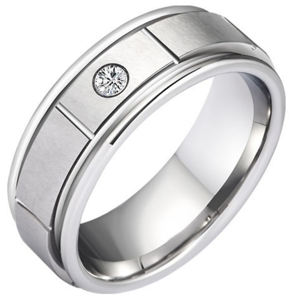 8mm Men's 857 Tungsten Ring High-Grade Silver Deep Inlay Craftsmanship Shining Zircon Diamond Ring Simple And Fashionable Versatile Personality Ring Wear-Resistant And Non-Fading