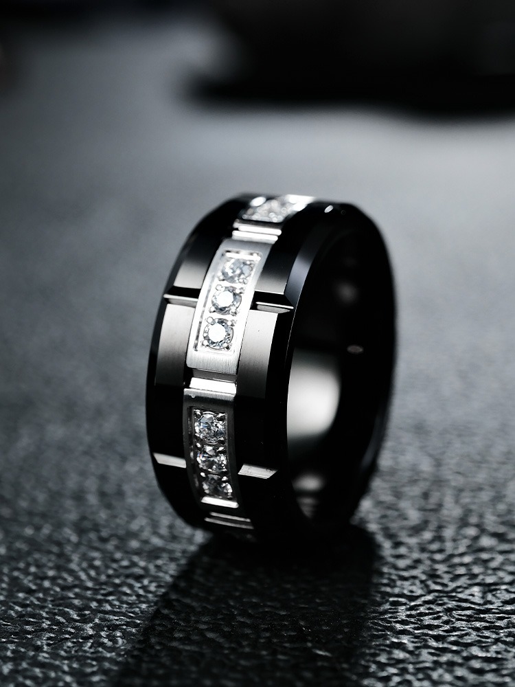 9mm Men's Ring Tungsten Gold Zircon Diamond Ring Trendy Personality High-End Fashion All-Match Black Ring 21 Finely Cut Zircon Claw Setting 857 Tungsten Gold Ergonomic Inner Arc Dragon Year of The Dragon