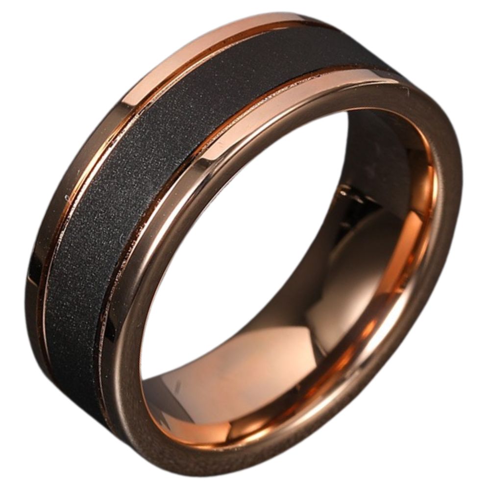 8mm Men's Niche Design Two-Color Gold Pinky Ring Personality Wide Frosted Tungsten Ring Glory Tungsten Ring Contrast Frosted Polished Design Wear-Resistant Business Men's Ring Free Engraving Customization
