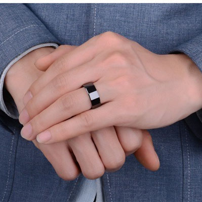 8mm Men's Black Tungsten Ring Tungsten Steel European and American Trendy Men's Fashion Accessories Index Finger Single Hard Wear-resistant Scratch-resistant No Fading