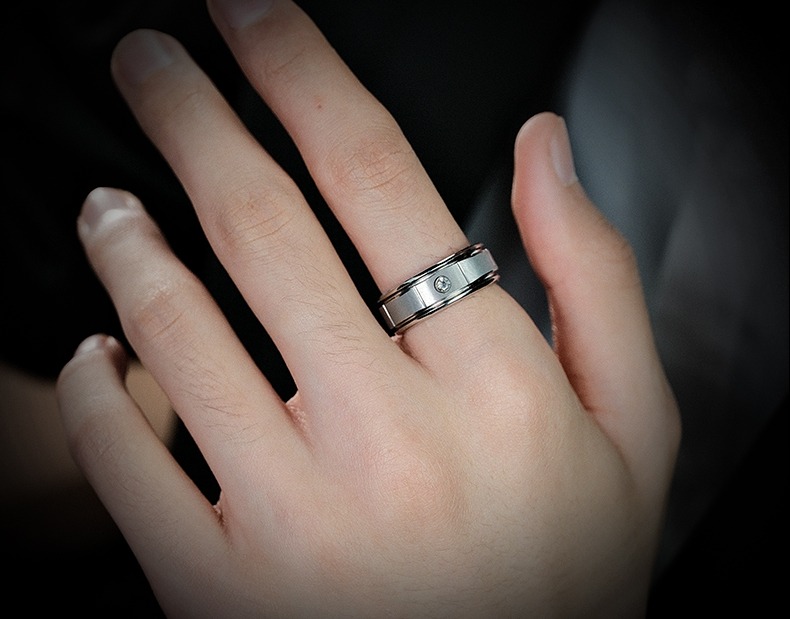 8mm Men's 857 Tungsten Ring High-Grade Silver Deep Inlay Craftsmanship Shining Zircon Diamond Ring Simple And Fashionable Versatile Personality Ring Wear-Resistant And Non-Fading