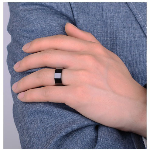 8mm Men's Black Tungsten Ring Tungsten Steel European and American Trendy Men's Fashion Accessories Index Finger Single Hard Wear-resistant Scratch-resistant No Fading