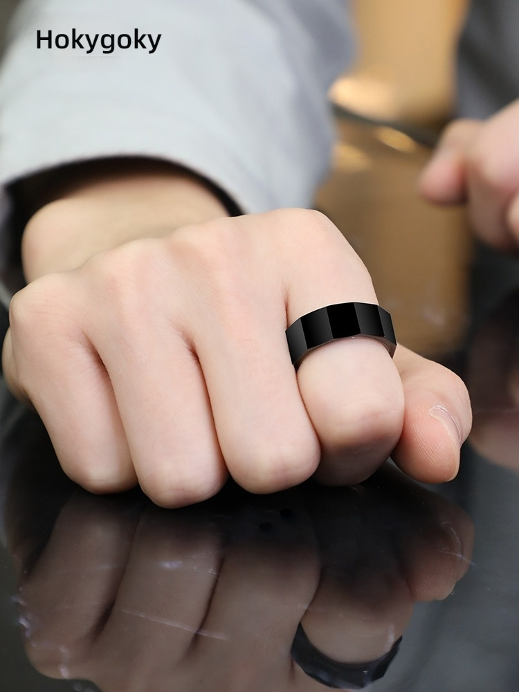 8mm Men's Black Tungsten Ring Tungsten Steel European and American Trendy Men's Fashion Accessories Index Finger Single Hard Wear-resistant Scratch-resistant No Fading