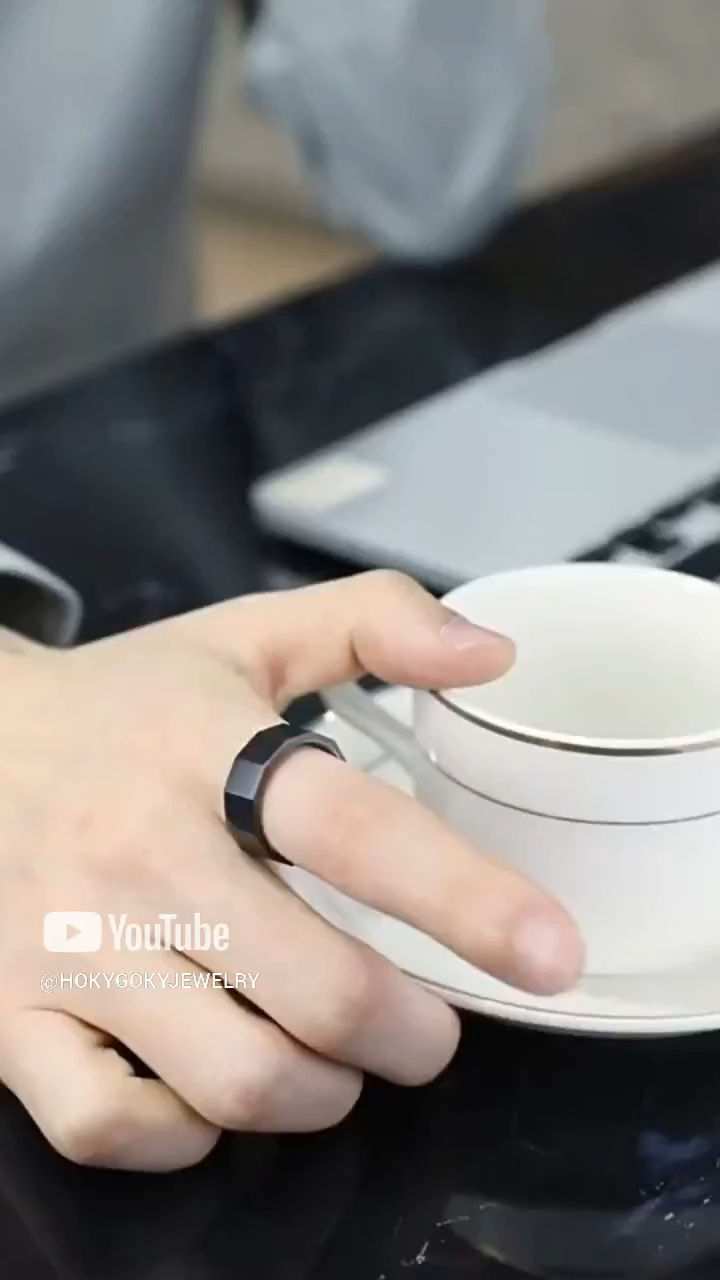 8mm Men's Black Tungsten Ring Tungsten Steel European and American Trendy Men's Fashion Accessories Index Finger Single Hard Wear-resistant Scratch-resistant No Fading