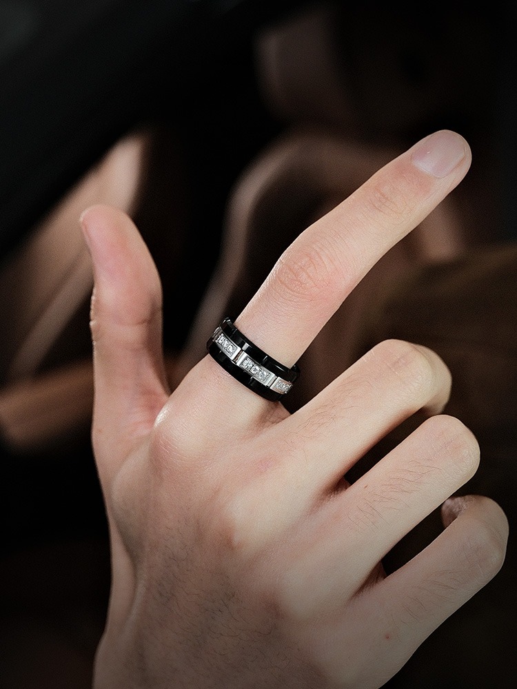 9mm Men's Ring Tungsten Gold Zircon Diamond Ring Trendy Personality High-End Fashion All-Match Black Ring 21 Finely Cut Zircon Claw Setting 857 Tungsten Gold Ergonomic Inner Arc Dragon Year of The Dragon