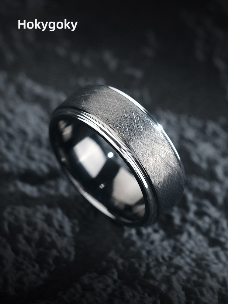 8mm Men's 857 Tungsten Gold Ring with Sanding Technology High-end Personality Index Finger Ring Cool Style Versatile Comfortable Rounded Corner Design Wear-resistant and Skin-friendly