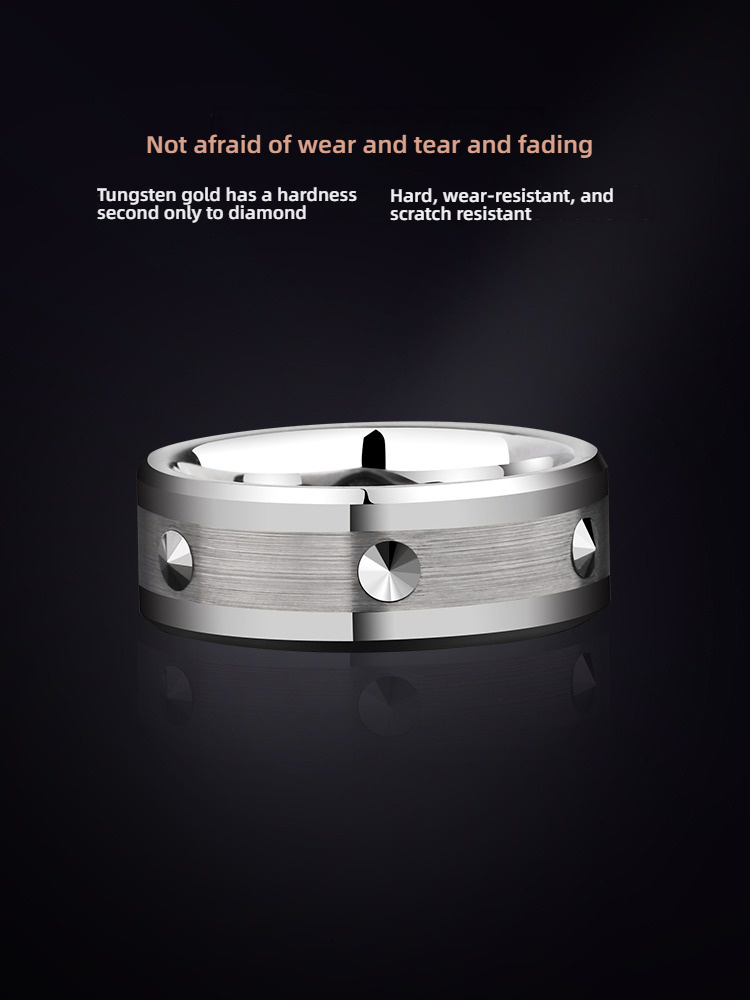8mm Men's Tungsten Ring Rivet Trend Self-Defense Plain Ring Women's Tungsten Men's Ring Personalized Rivet Design Wear-Resistant and Scratch-Resistant Multiple Sizes Suitable (Single / Engagement / Wedding Ring / Pinky Ring)