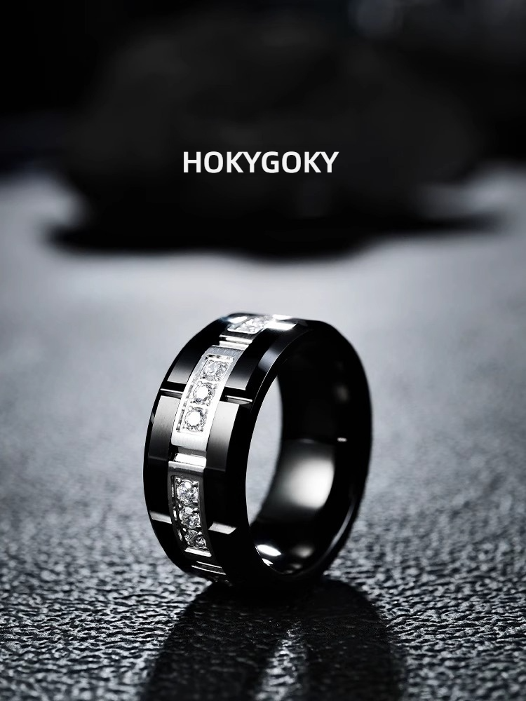 9mm Men's Ring Tungsten Gold Zircon Diamond Ring Trendy Personality High-End Fashion All-Match Black Ring 21 Finely Cut Zircon Claw Setting 857 Tungsten Gold Ergonomic Inner Arc Dragon Year of The Dragon