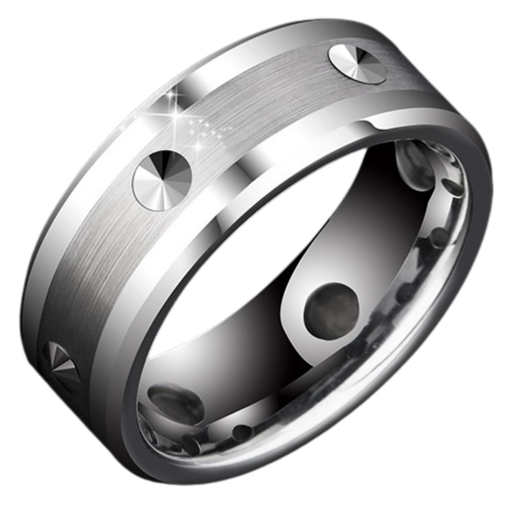 8mm Men's Tungsten Ring Rivet Trend Self-Defense Plain Ring Women's Tungsten Men's Ring Personalized Rivet Design Wear-Resistant and Scratch-Resistant Multiple Sizes Suitable (Single / Engagement / Wedding Ring / Pinky Ring)
