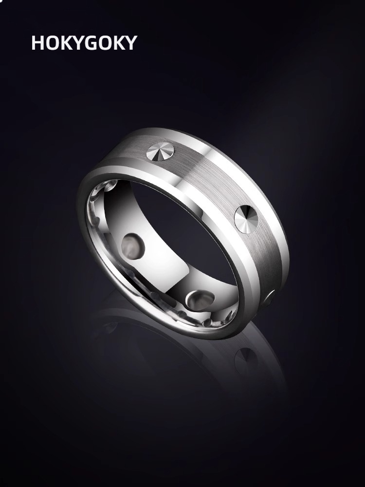8mm Men's Tungsten Ring Rivet Trend Self-Defense Plain Ring Women's Tungsten Men's Ring Personalized Rivet Design Wear-Resistant and Scratch-Resistant Multiple Sizes Suitable (Single / Engagement / Wedding Ring / Pinky Ring)
