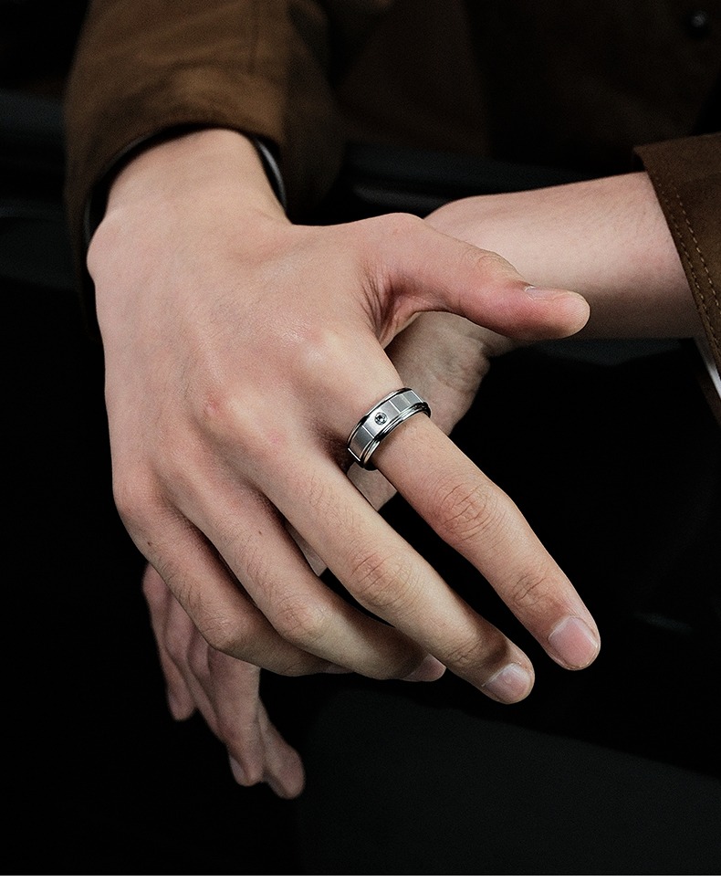 8mm Men's 857 Tungsten Ring High-Grade Silver Deep Inlay Craftsmanship Shining Zircon Diamond Ring Simple And Fashionable Versatile Personality Ring Wear-Resistant And Non-Fading