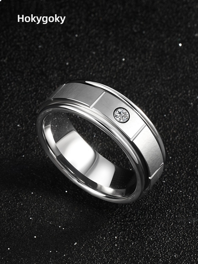 8mm Men's 857 Tungsten Ring High-Grade Silver Deep Inlay Craftsmanship Shining Zircon Diamond Ring Simple And Fashionable Versatile Personality Ring Wear-Resistant And Non-Fading