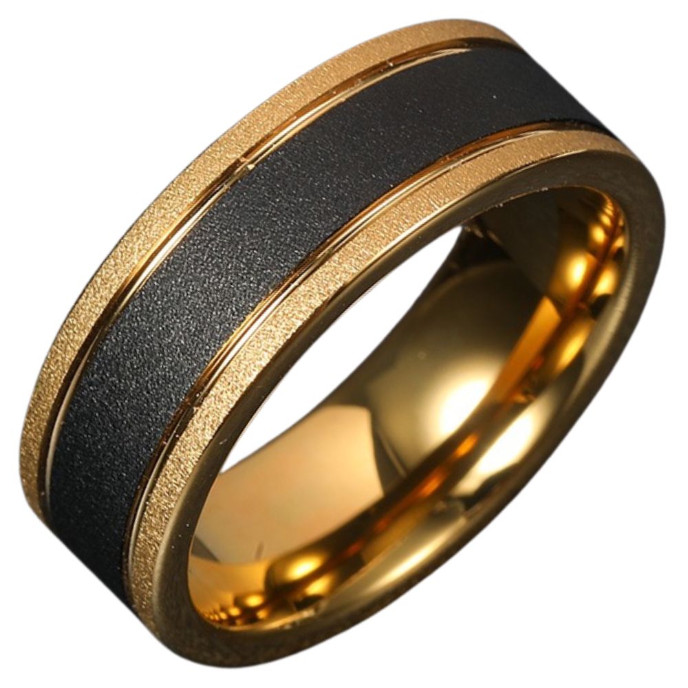 8mm Men's Niche Design Two-Color Gold Pinky Ring Personality Wide Frosted Tungsten Ring Glory Tungsten Ring Contrast Frosted Polished Design Wear-Resistant Business Men's Ring Free Engraving Customization