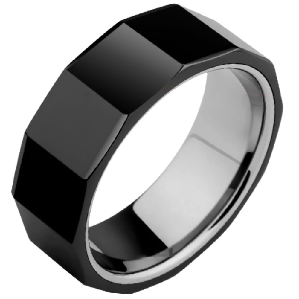 8mm Men's Black Tungsten Ring Tungsten Steel European and American Trendy Men's Fashion Accessories Index Finger Single Hard Wear-resistant Scratch-resistant No Fading