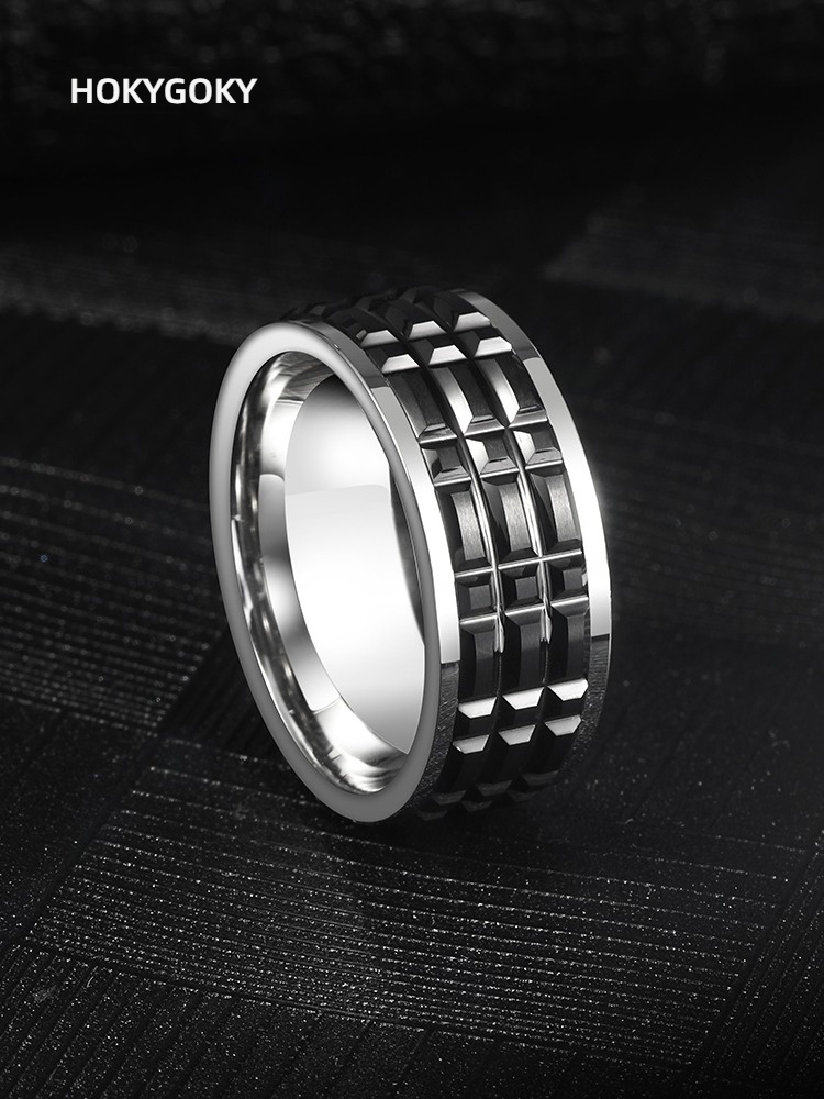 8mm Tungsten Ring for Men, Black, High-End Personality, Versatile Fashion Ring, Tungsten Ceramic Men's Ring, Checkerboard Design, 857 Tungsten, Wear-Resistant and Scratch-Resistant, Ergonomic and Comfortable, Supports Private Customization