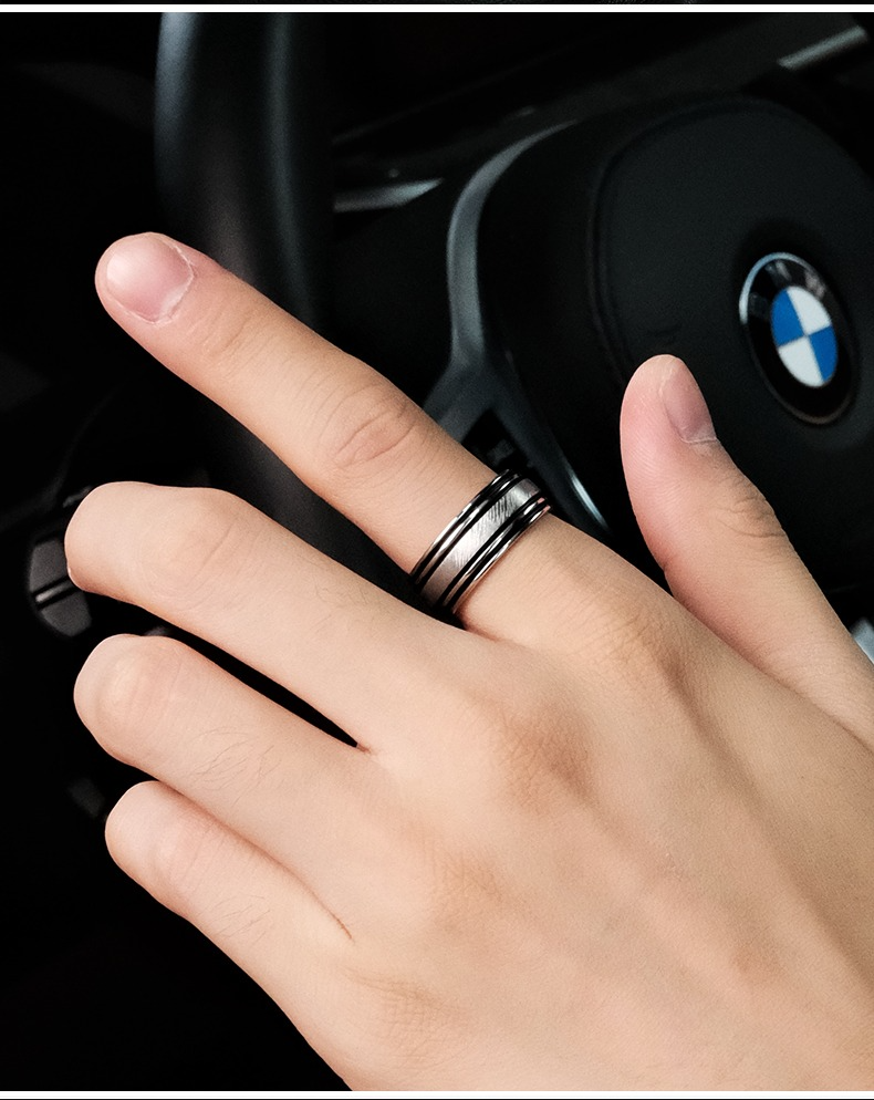 9mm Men's 857 Tungsten Gold Contrast Ring High-end Trendy Personality Index Finger Single Simple Wear-resistant Wide Version Plain Ring Jewelry Inner Arc Comfortable