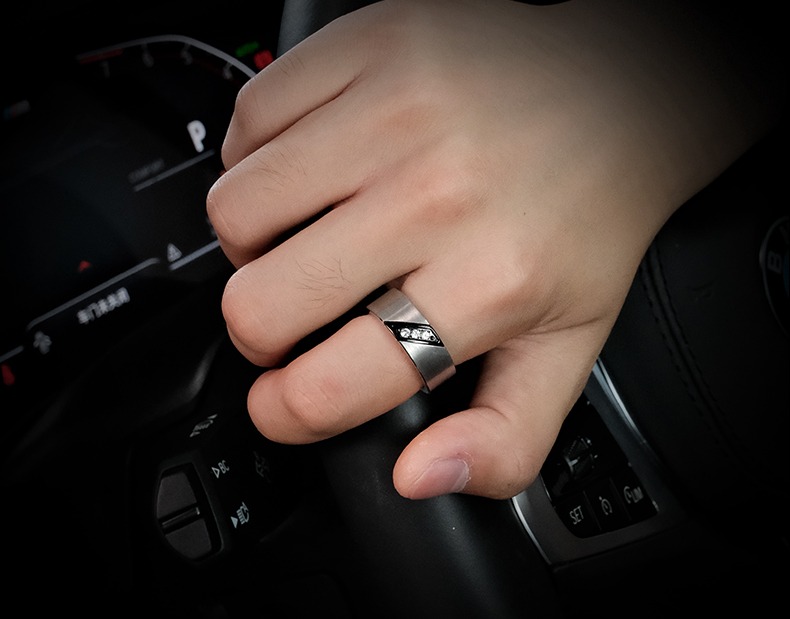 8mm Men's 857 Tungsten Gold Brushed Texture Ring Fashionable Personality All-match Inlaid Zircon Diamond Ring Index Finger Single Retro Ring Business Inner Arc Comfortable