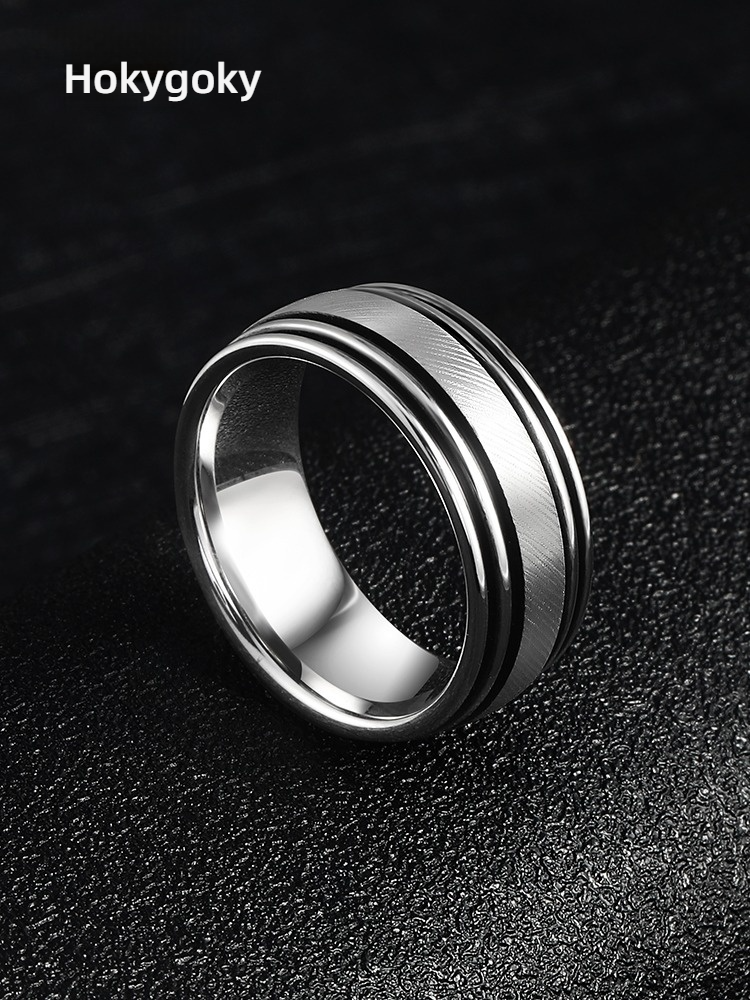 9mm Men's 857 Tungsten Gold Contrast Ring High-end Trendy Personality Index Finger Single Simple Wear-resistant Wide Version Plain Ring Jewelry Inner Arc Comfortable