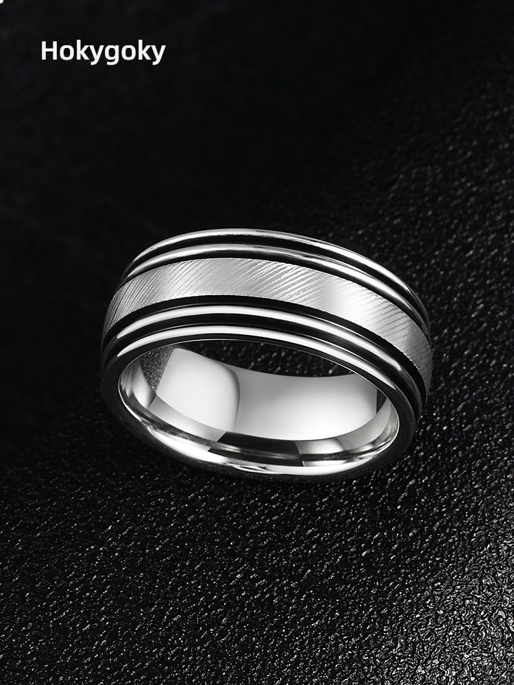 9mm Men's 857 Tungsten Gold Contrast Ring High-end Trendy Personality Index Finger Single Simple Wear-resistant Wide Version Plain Ring Jewelry Inner Arc Comfortable