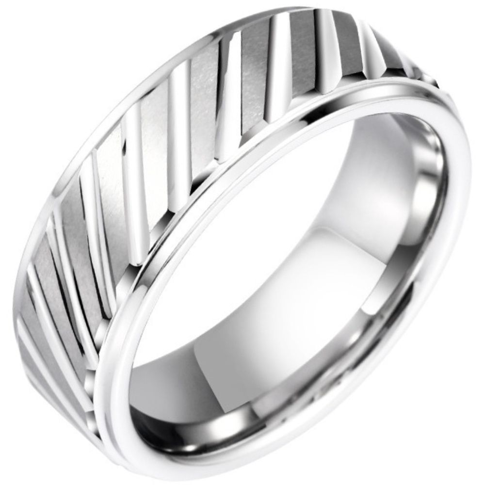 8mm Men's Tungsten Ring Trendy Silver Versatile Simple Plain Ring Index Finger Single Ring Fashionable Personality Stylish Durable Daily Wear