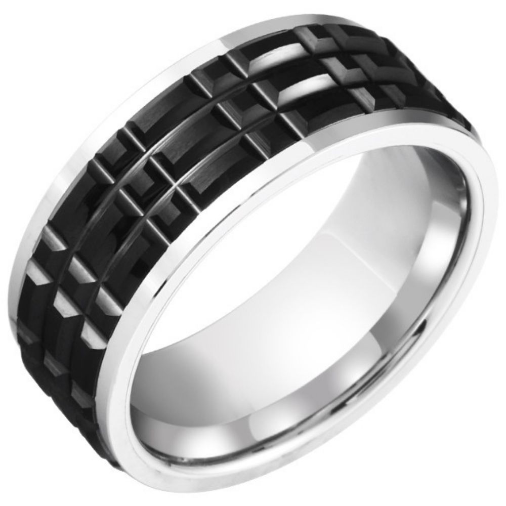 8mm Tungsten Ring for Men, Black, High-End Personality, Versatile Fashion Ring, Tungsten Ceramic Men's Ring, Checkerboard Design, 857 Tungsten, Wear-Resistant and Scratch-Resistant, Ergonomic and Comfortable, Supports Private Customization