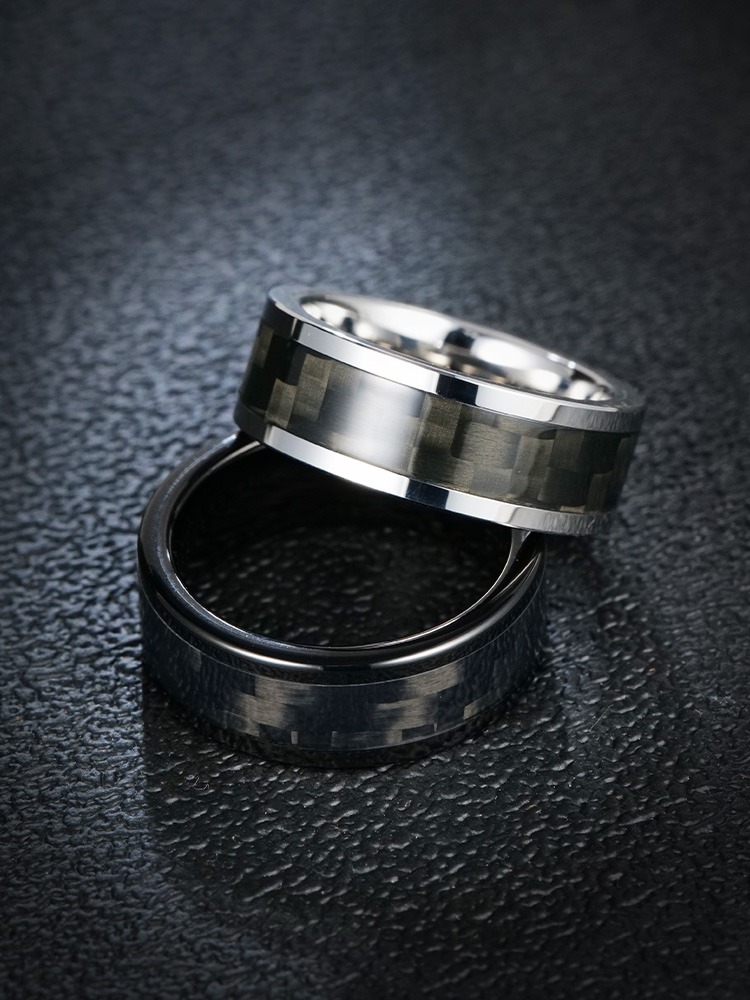 8mm Unisex Ring Carbon Fiber Couple Ring Tungsten Gold Black Simple High-End Fashion Ring Carbon Fiber Tungsten Gold Men's Ring 857 Tungsten Gold High Hardness Wear-Resistant Ergonomic Comfortable
