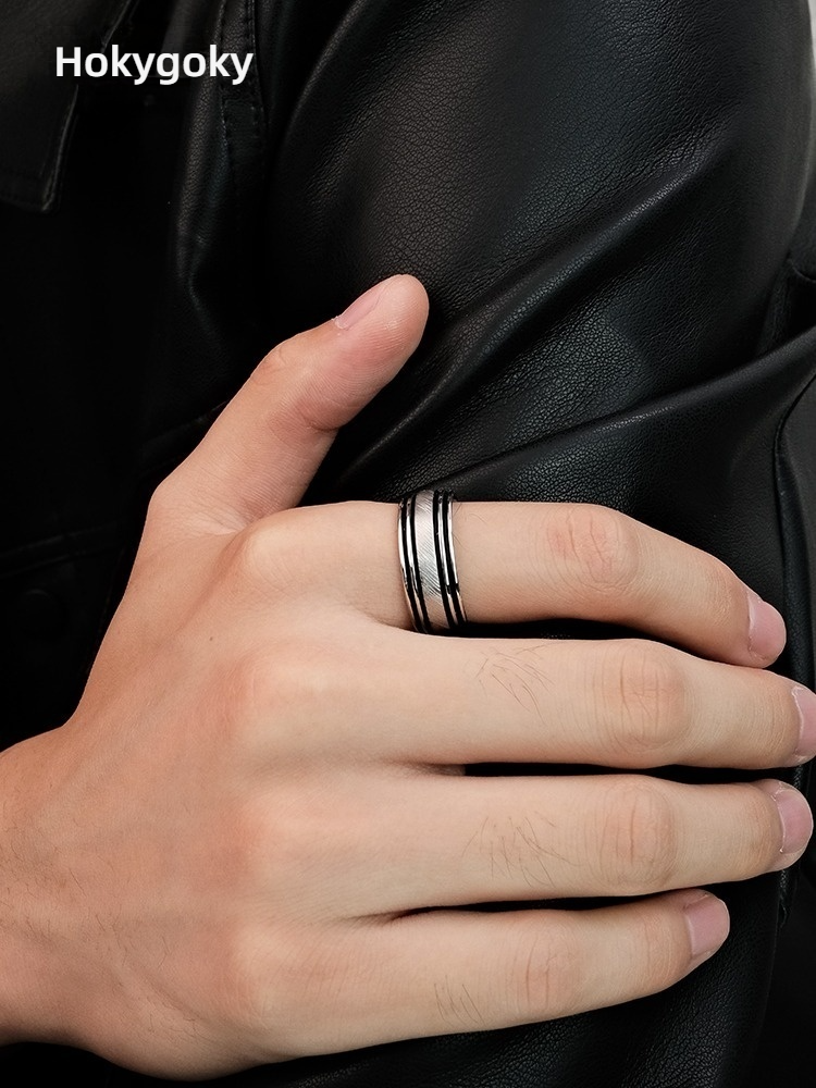 9mm Men's 857 Tungsten Gold Contrast Ring High-end Trendy Personality Index Finger Single Simple Wear-resistant Wide Version Plain Ring Jewelry Inner Arc Comfortable