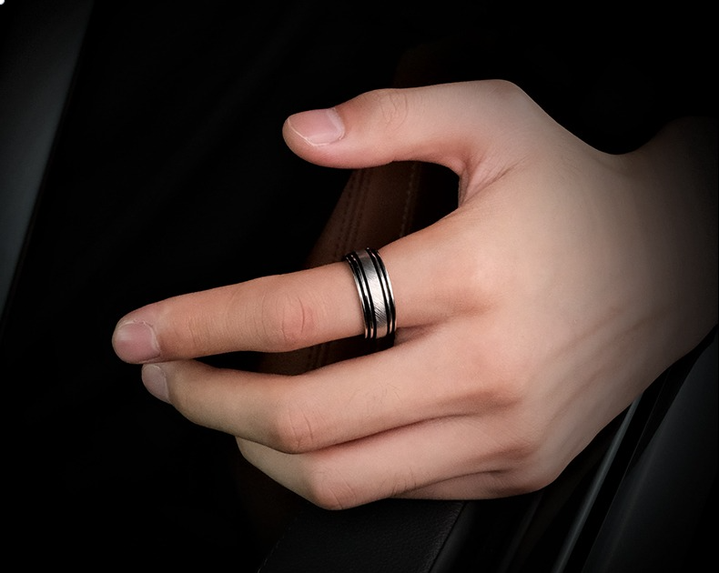 9mm Men's 857 Tungsten Gold Contrast Ring High-end Trendy Personality Index Finger Single Simple Wear-resistant Wide Version Plain Ring Jewelry Inner Arc Comfortable