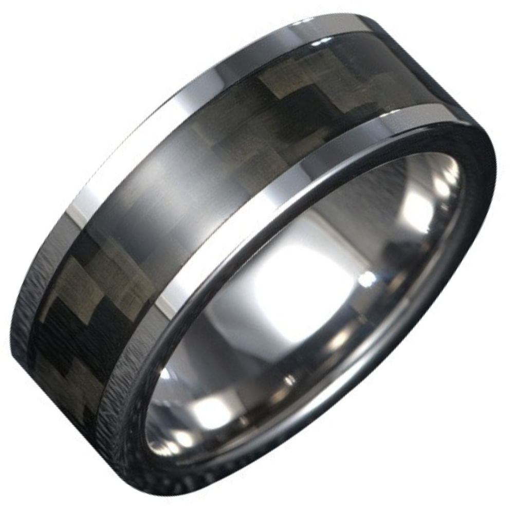 8mm Unisex Ring Carbon Fiber Couple Ring Tungsten Gold Black Simple High-End Fashion Ring Carbon Fiber Tungsten Gold Men's Ring 857 Tungsten Gold High Hardness Wear-Resistant Ergonomic Comfortable