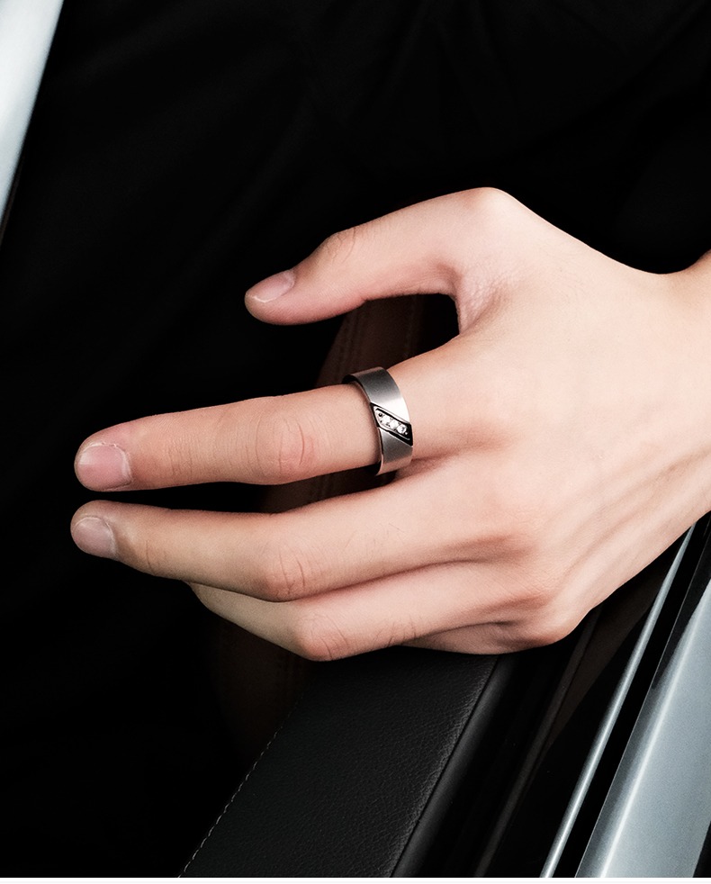 8mm Men's 857 Tungsten Gold Brushed Texture Ring Fashionable Personality All-match Inlaid Zircon Diamond Ring Index Finger Single Retro Ring Business Inner Arc Comfortable