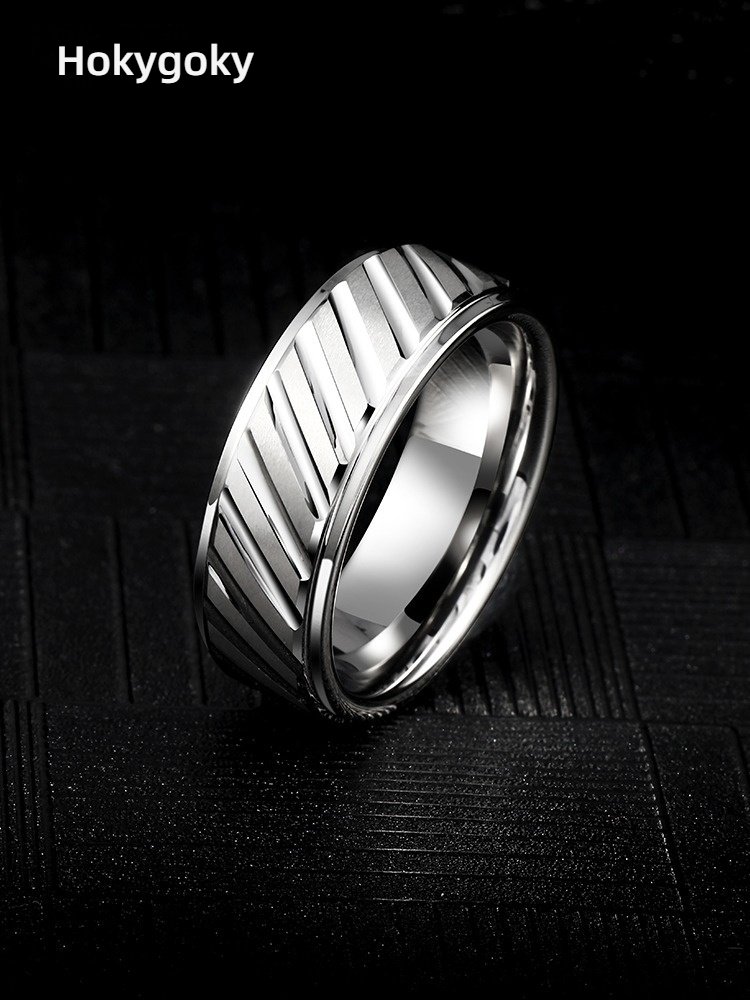 8mm Men's Tungsten Ring Trendy Silver Versatile Simple Plain Ring Index Finger Single Ring Fashionable Personality Stylish Durable Daily Wear