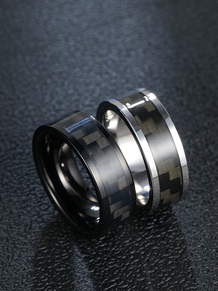 8mm Unisex Ring Carbon Fiber Couple Ring Tungsten Gold Black Simple High-End Fashion Ring Carbon Fiber Tungsten Gold Men's Ring 857 Tungsten Gold High Hardness Wear-Resistant Ergonomic Comfortable