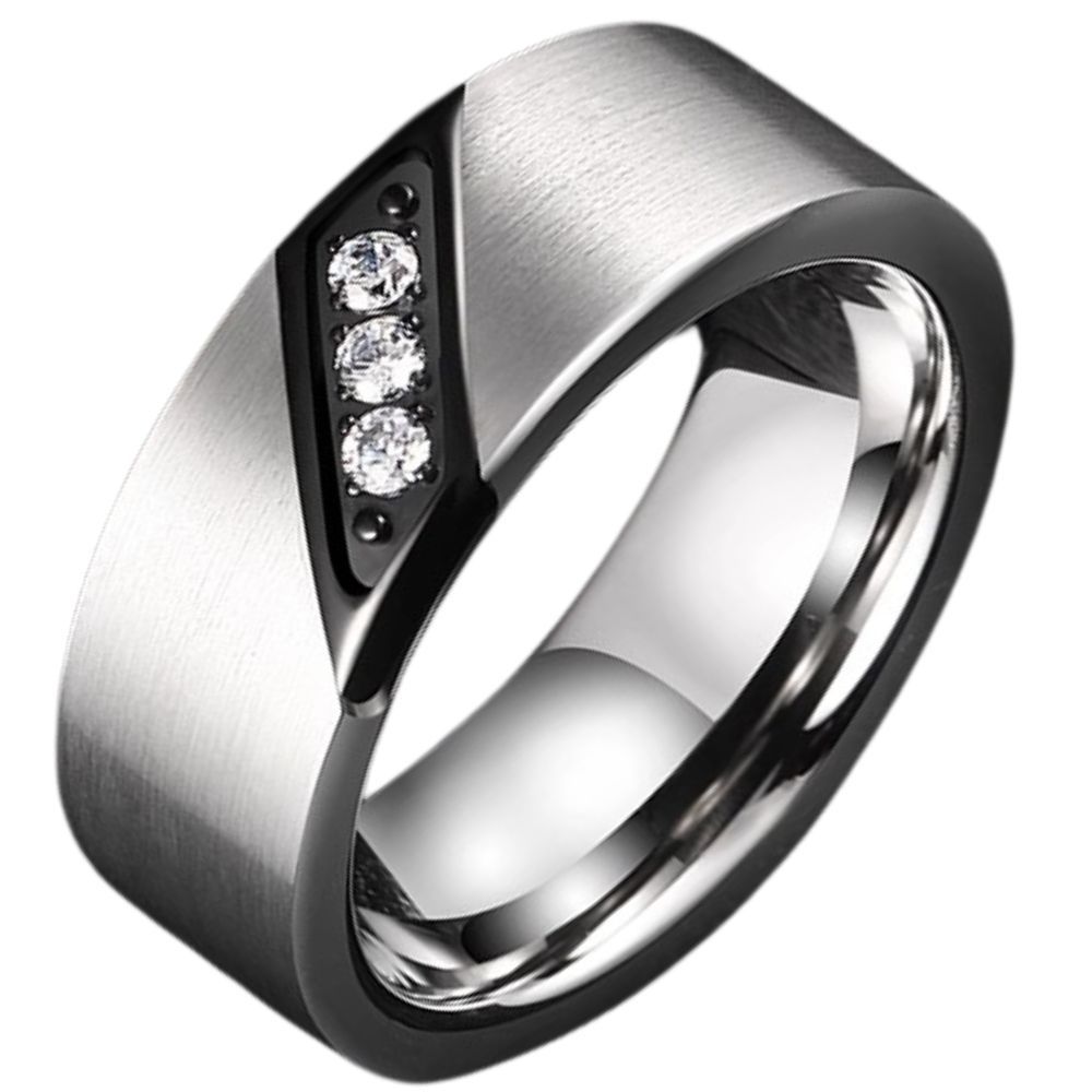 8mm Men's 857 Tungsten Gold Brushed Texture Ring Fashionable Personality All-match Inlaid Zircon Diamond Ring Index Finger Single Retro Ring Business Inner Arc Comfortable