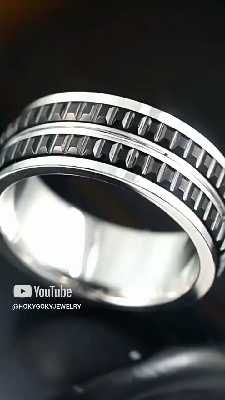 9mm Men's Black Ring, Niche Design, Versatile Ring, Personalized Gear Pattern, Tungsten Gold Men's Ring | 857 Tungsten Gold + Space Ceramic, Wear-Resistant and Scratch-Resistant, Ergonomic, Supports Private Customization