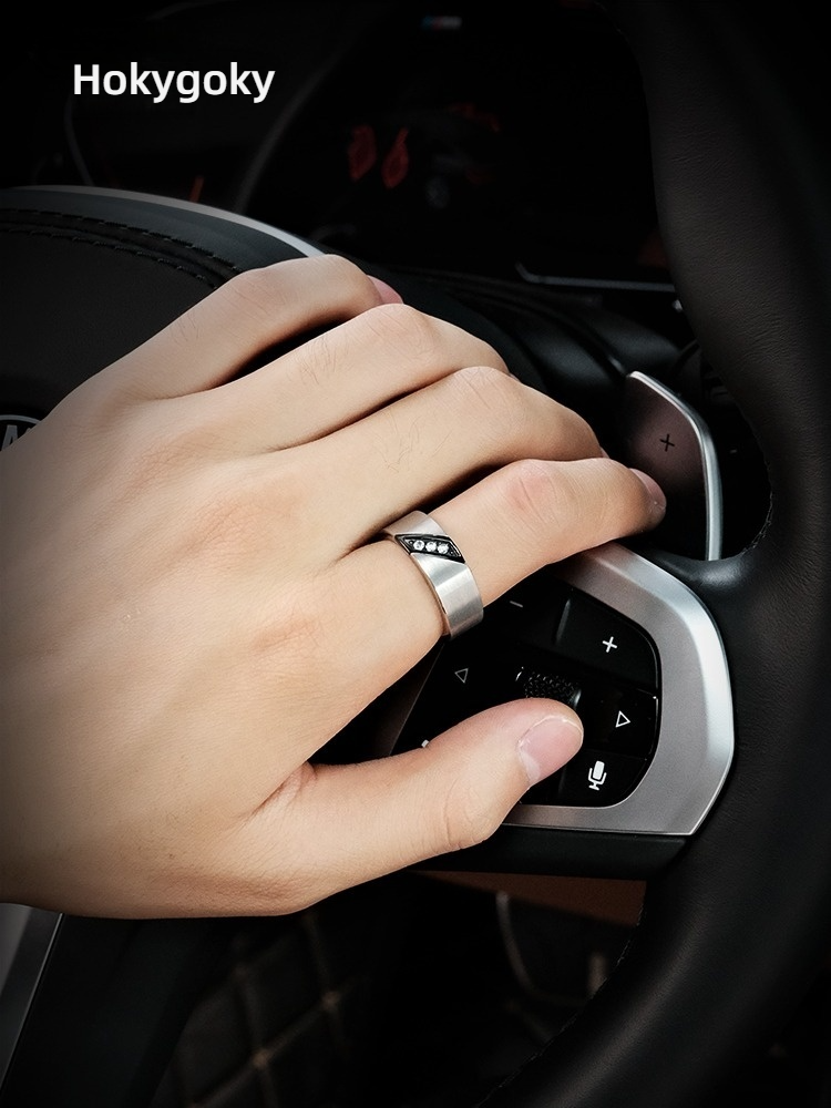 8mm Men's 857 Tungsten Gold Brushed Texture Ring Fashionable Personality All-match Inlaid Zircon Diamond Ring Index Finger Single Retro Ring Business Inner Arc Comfortable