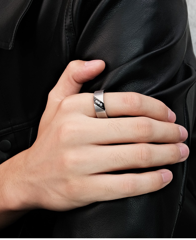 8mm Men's 857 Tungsten Gold Brushed Texture Ring Fashionable Personality All-match Inlaid Zircon Diamond Ring Index Finger Single Retro Ring Business Inner Arc Comfortable