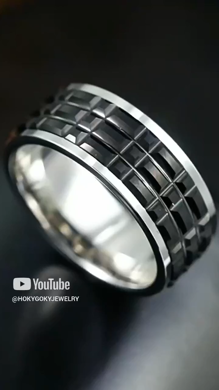 8mm Tungsten Ring for Men, Black, High-End Personality, Versatile Fashion Ring, Tungsten Ceramic Men's Ring, Checkerboard Design, 857 Tungsten, Wear-Resistant and Scratch-Resistant, Ergonomic and Comfortable, Supports Private Customization
