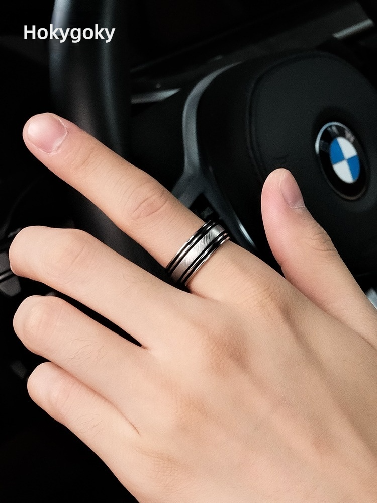 9mm Men's 857 Tungsten Gold Contrast Ring High-end Trendy Personality Index Finger Single Simple Wear-resistant Wide Version Plain Ring Jewelry Inner Arc Comfortable