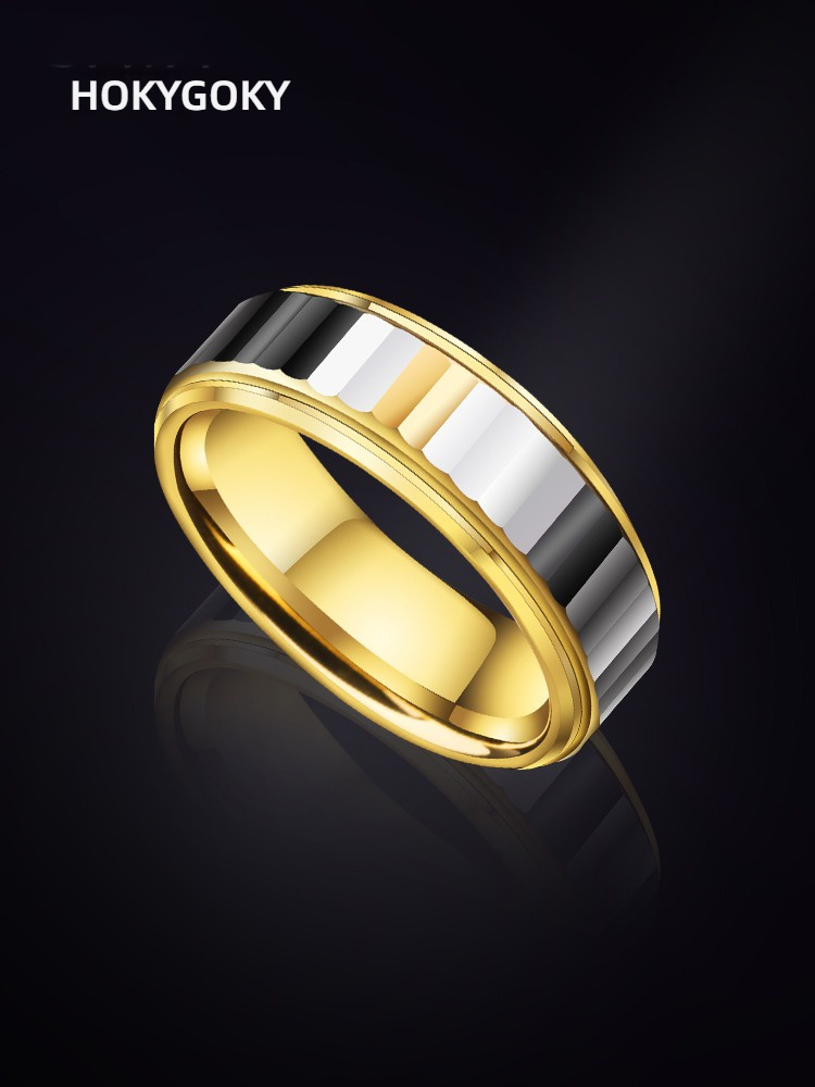 Men's Personality Fashion Wide Version Tungsten Steel Ring Hip-Hop Jewelry 