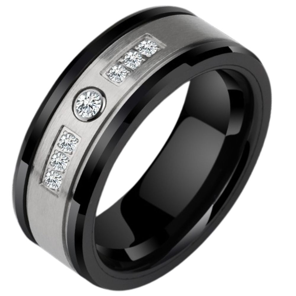 8mm Black Colorless Color Command Finger Male Personal Tide Eating Finger High Quality Feeling Female Male Command Inserting Metal Stone Time Design Alloy Finger Ring Durable Durability