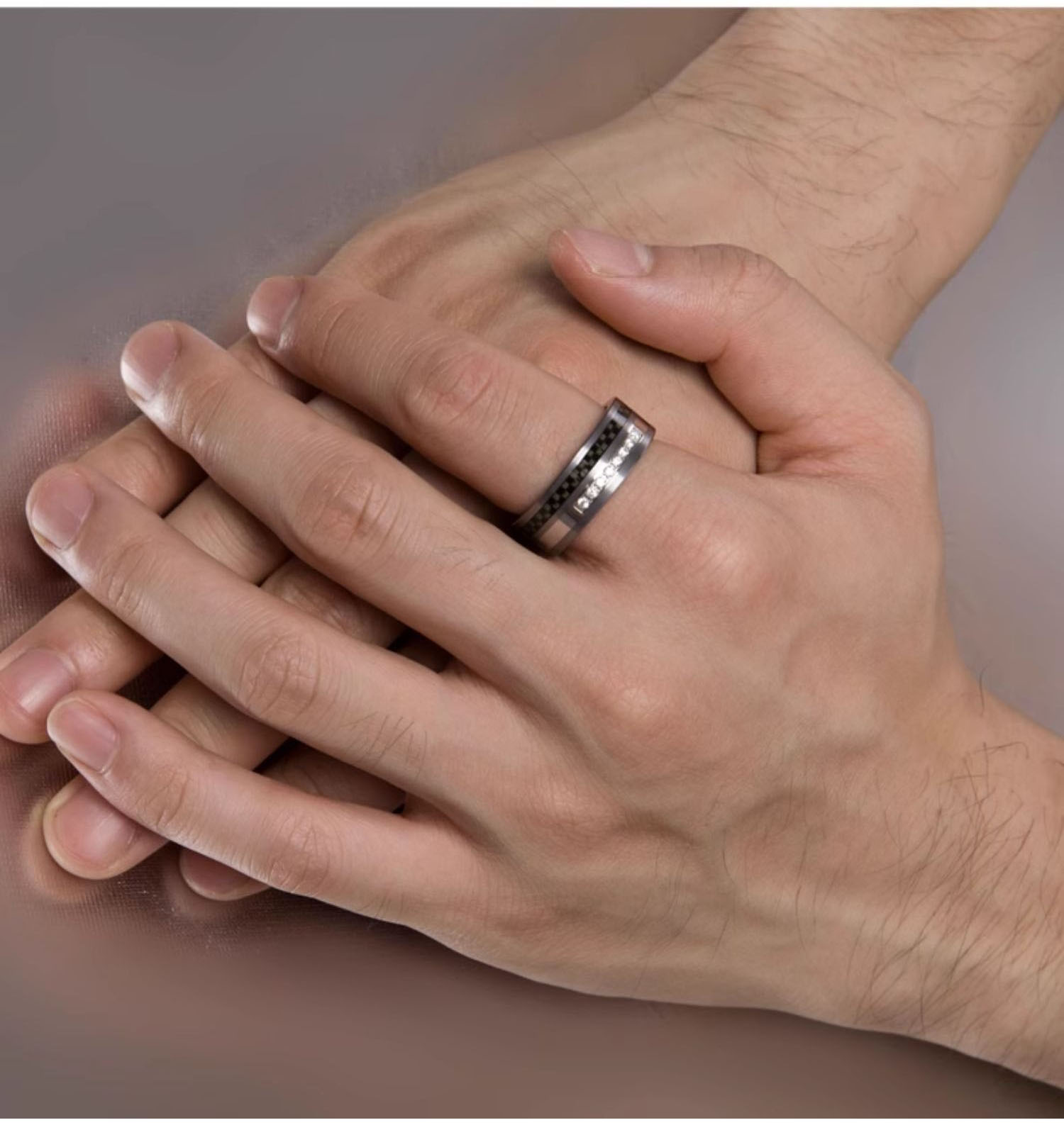 7mm Men's Tungsten Ring Trend Retro European and American Ring Ring Finger Black CNC Claw Inlaid Zirconia Carbon Fiber Index Finger Single Ring Fashionable and Durable