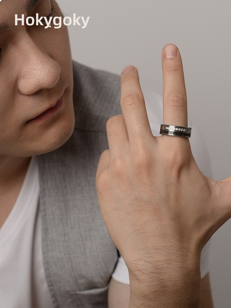 7mm Men's Tungsten Ring Trend Retro European and American Ring Ring Finger Black CNC Claw Inlaid Zirconia Carbon Fiber Index Finger Single Ring Fashionable and Durable