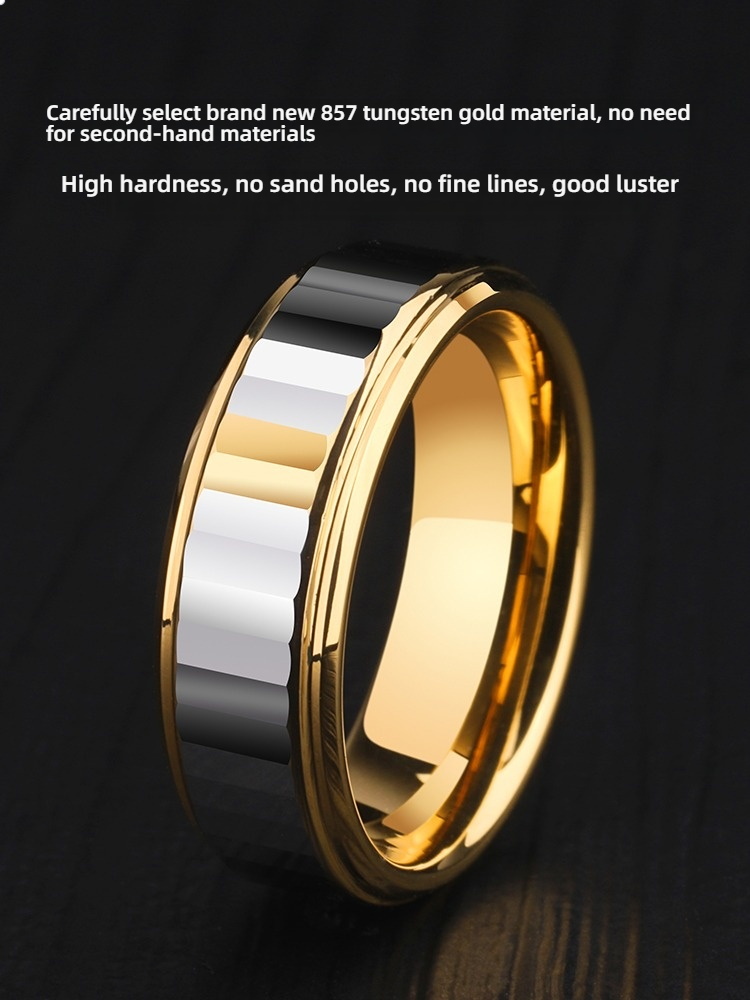 Men's Personality Fashion Wide Version Tungsten Steel Ring Hip-Hop Jewelry 