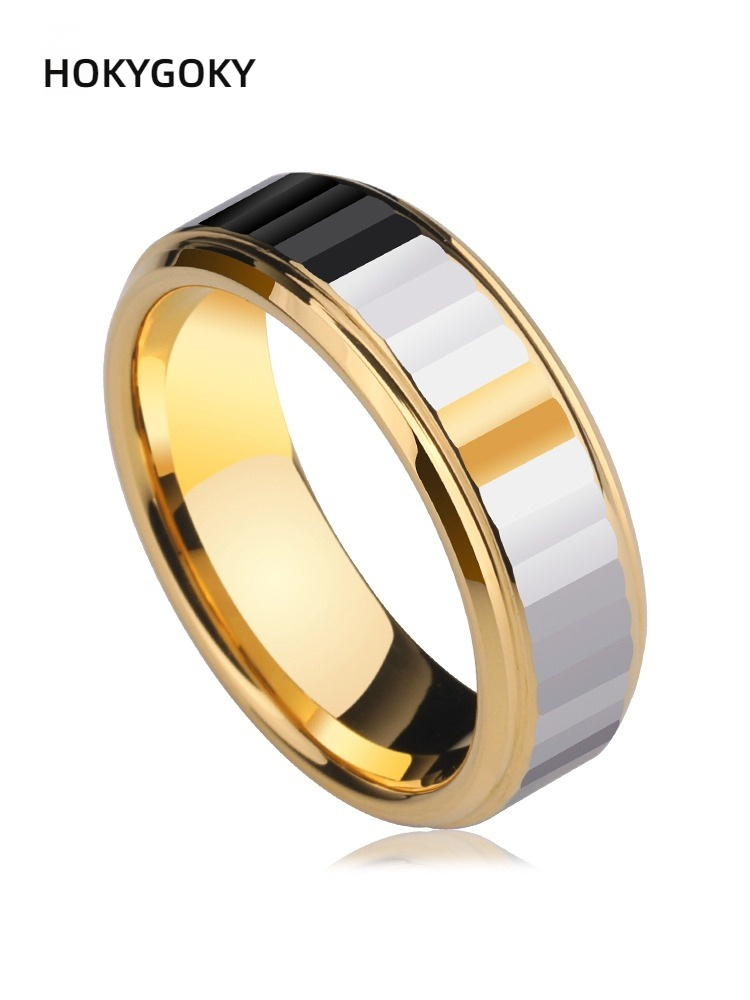 Men's Personality Fashion Wide Version Tungsten Steel Ring Hip-Hop Jewelry 