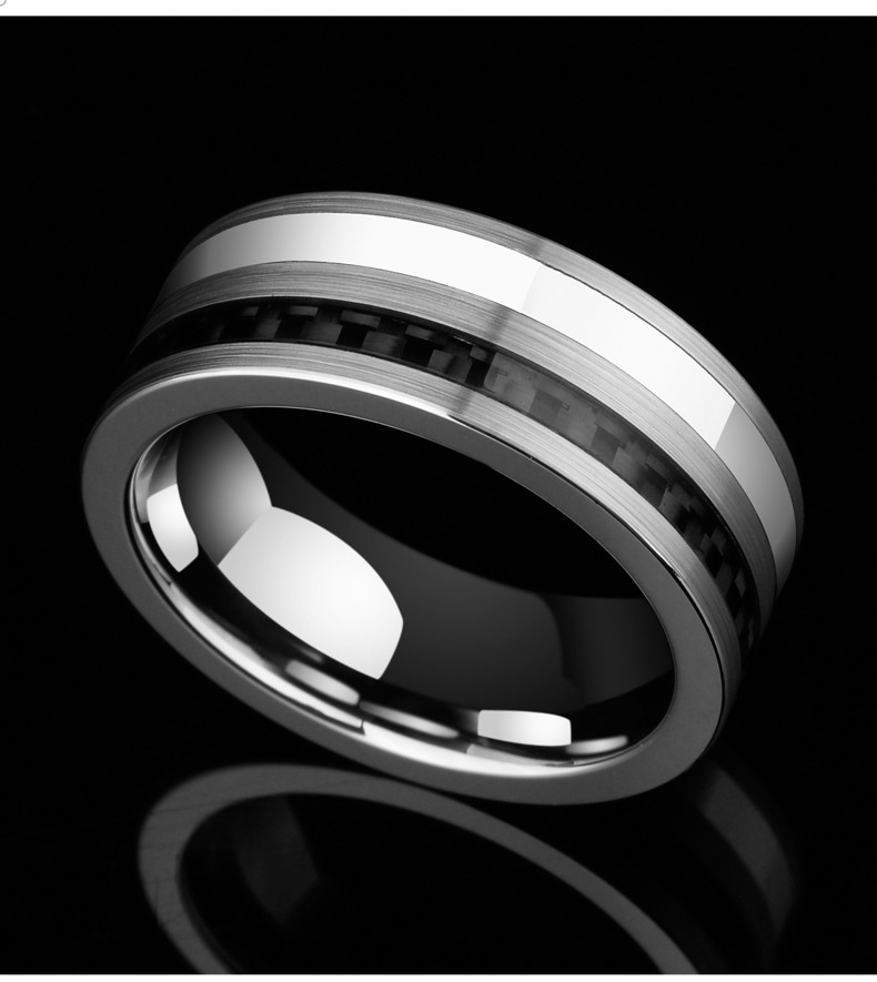 7mm Men's Tungsten Ring Trend Retro European and American Ring Ring Finger Black CNC Claw Inlaid Zirconia Carbon Fiber Index Finger Single Ring Fashionable and Durable