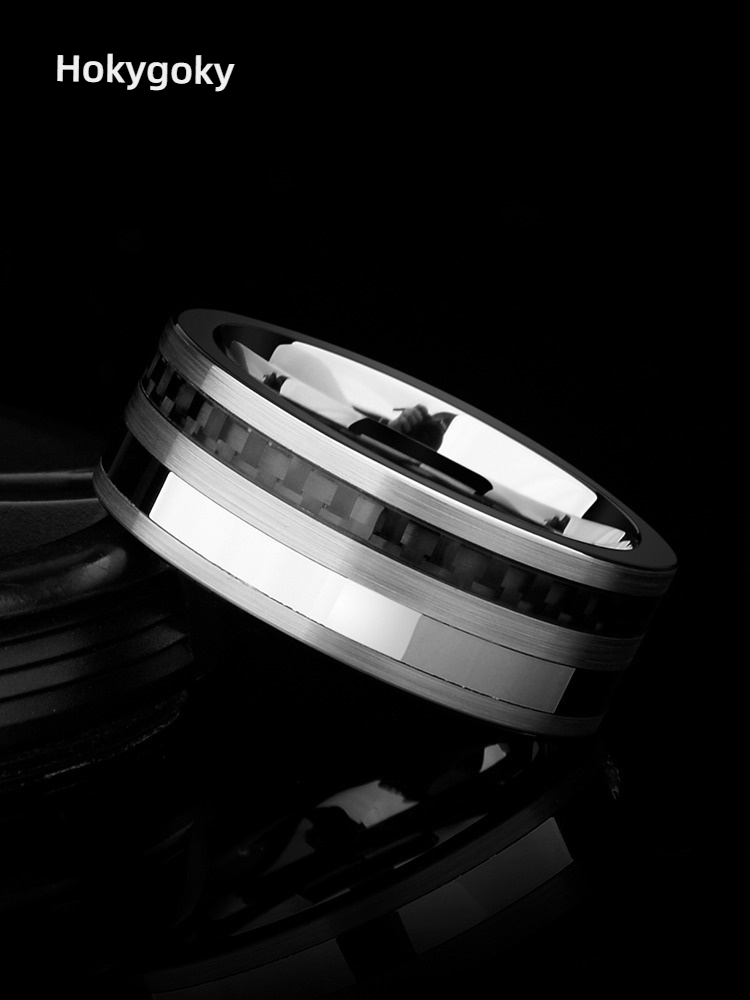 7mm Men's Tungsten Ring Trend Retro European and American Ring Ring Finger Black CNC Claw Inlaid Zirconia Carbon Fiber Index Finger Single Ring Fashionable and Durable