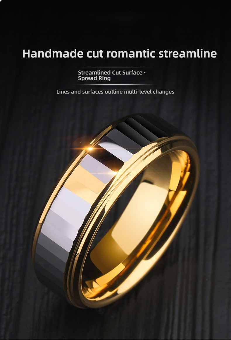 Men's Personality Fashion Wide Version Tungsten Steel Ring Hip-Hop Jewelry 