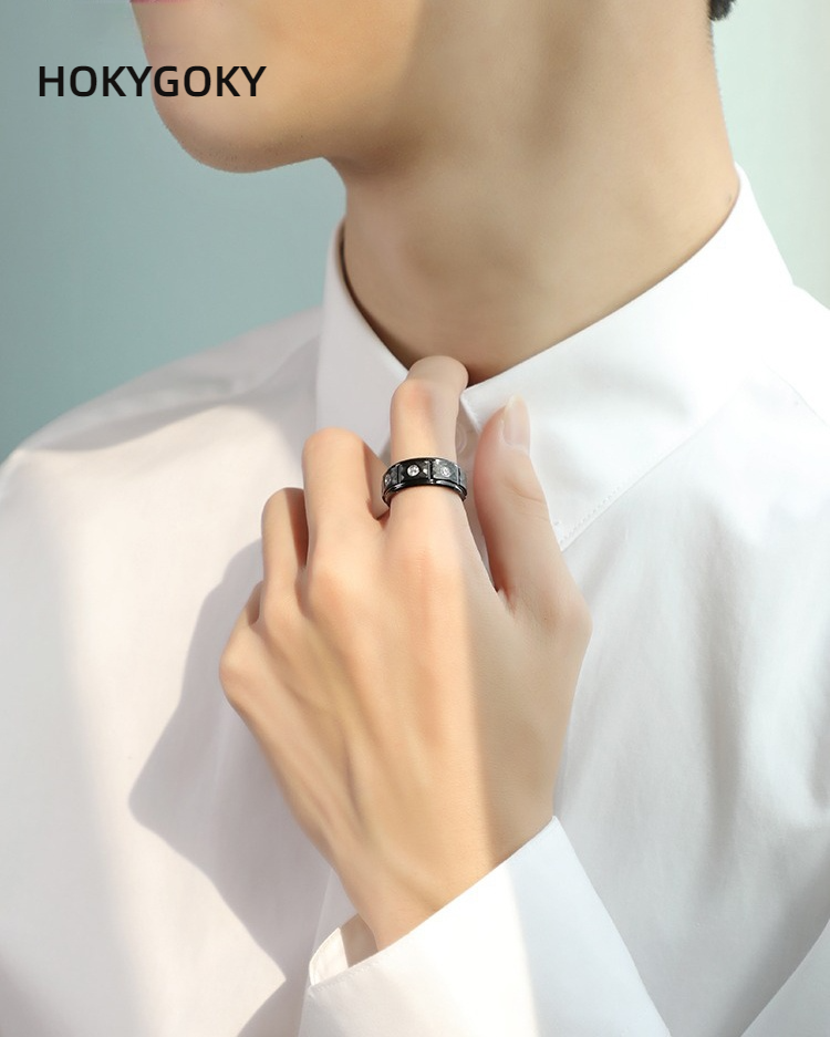 8mm Unisex Tungsten Gold Hammered Black Silver Fashion High-End Zircon Diamond Ring  