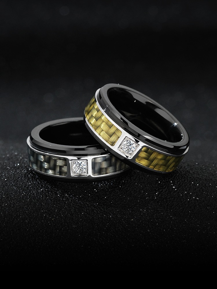 8mm Men's Tungsten Ring, Moissanite Diamond Ring Carbon Fiber Trendy Men's High-end Feeling No Fading Fashionable and Durable Personality Niche Brotherhood